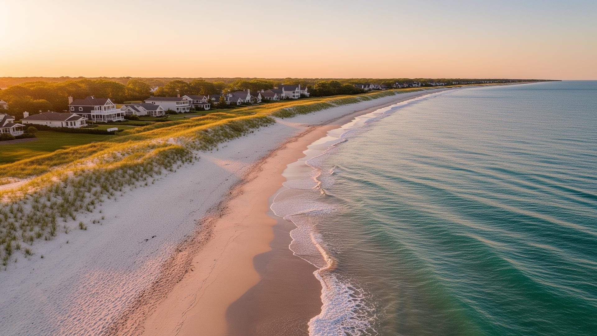 Pristine West Michigan lakefront beach at sunset